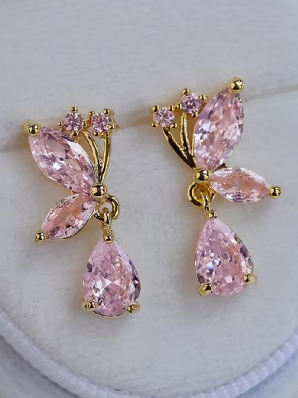 New Delicate Pink Teardrop & Butterfly Dangle Earrings